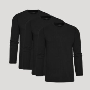Lot de 3 T-shirts manches longues gaufrés – Noir