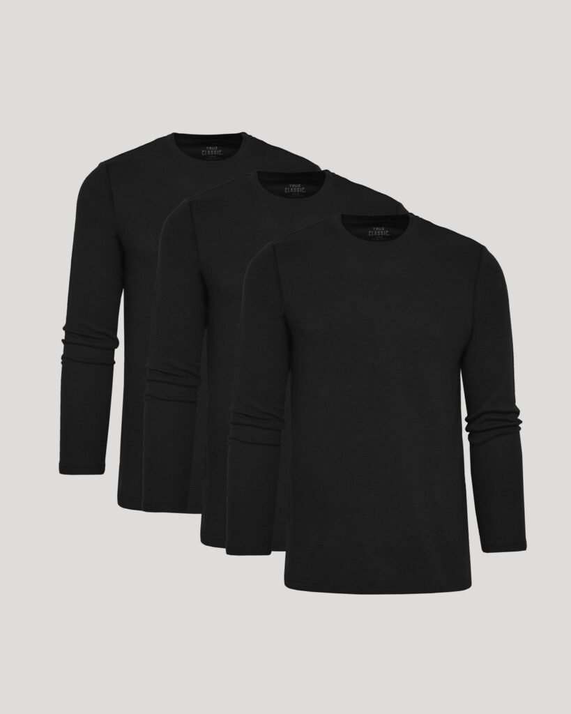 Lot de 3 T-shirts manches longues gaufrés – Noir