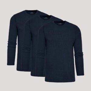 Lot de 3 T-shirts manches longues gaufrés – Marine