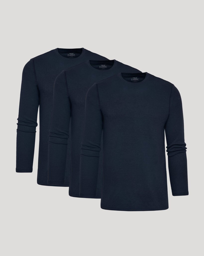 Lot de 3 T-shirts manches longues gaufrés – Marine